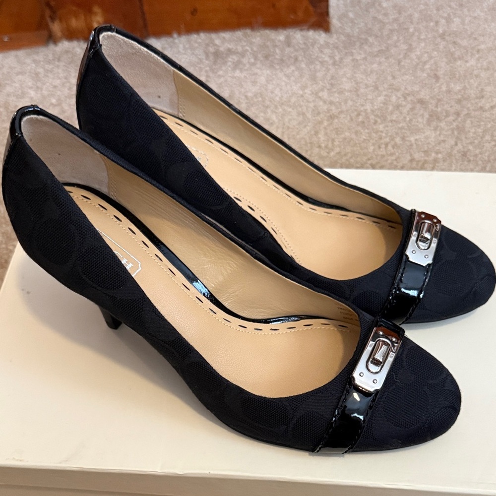Coach Black Heels with Silver Accent
